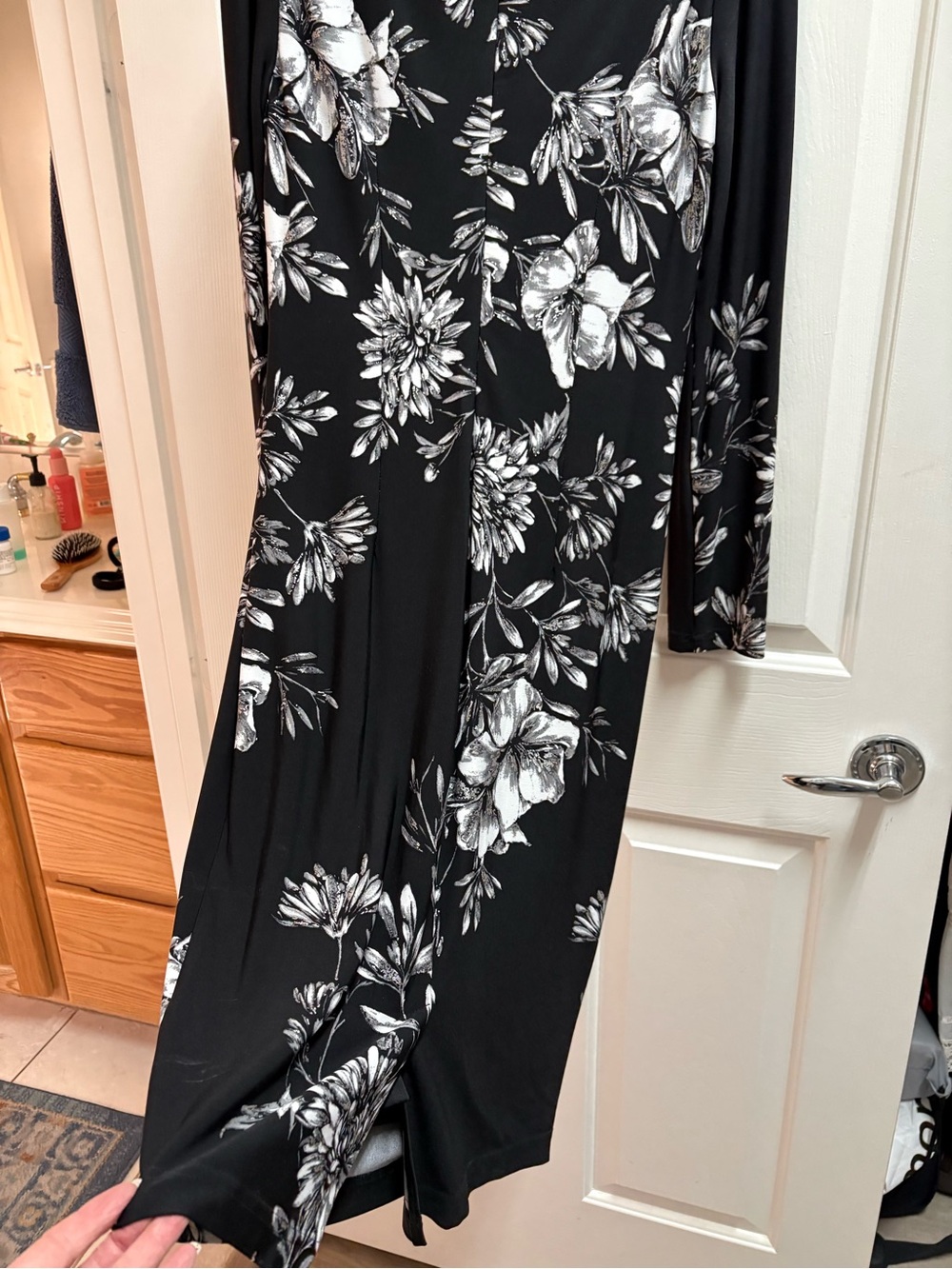 Joseph Ribkoff Black with White Floral Long-Sleeve Sheath Dress - Picture 3 of 3